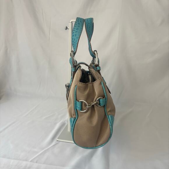Michael Kors Satchel Turquoise Croc Embossed Canvas Buckle Shoulder Bag Y2K - Picture 4 of 13